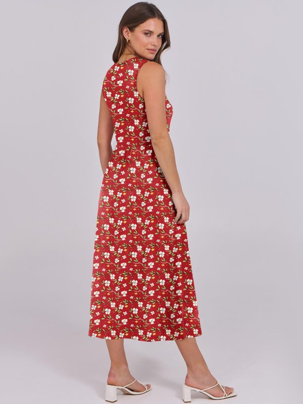81TZA8JwEIL.jpg Womens Summer Sleeveless Midi Dress Casual Floral Printed A-Line Tank Beach Sundress with Pockets