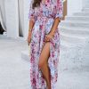 Womens Half Sleeve Wrap V Neck Chiffon Floral Casual Maxi Dress Spring Summer Wedding Guest Dresses for Women 2025