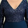 Women's Plus Size V-Neck Sparkle Sequins Chiffon 3/4 Sleevess Formal Dresses 0751-PZ
