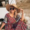 81Vnjs6O2L.jpg Women's Summer Boho Floral Dress Casual Beach Vacation Sundress V Neck Short Sleeve Long Maxi Dresses