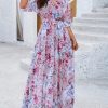 Womens Half Sleeve Wrap V Neck Chiffon Floral Casual Maxi Dress Spring Summer Wedding Guest Dresses for Women 2025