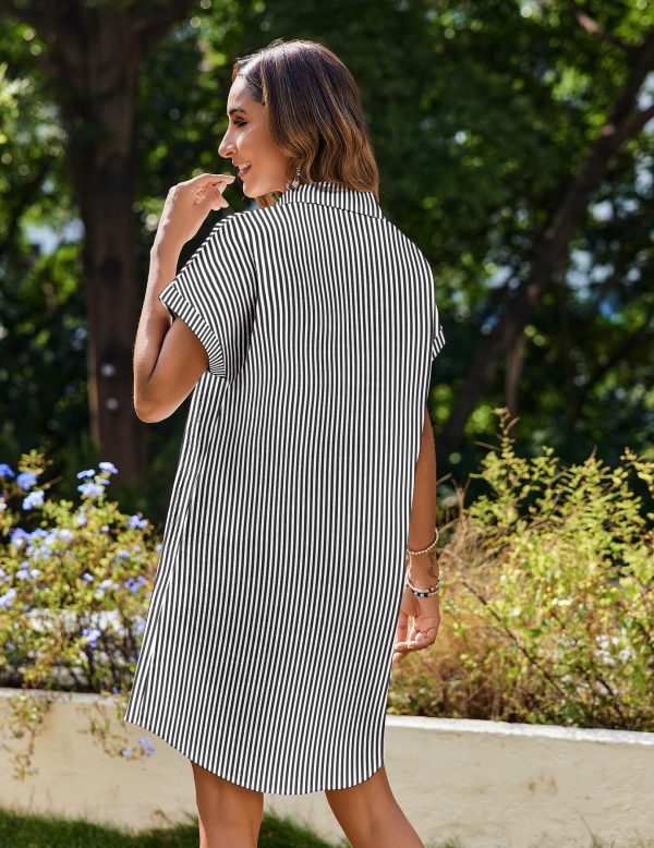 81XjMl7feKL.jpg Womens Button Down Shirt Dress Summer Cotton Linen Dress V-Neck Mini Dress Casual Short Sleeve Loose Tunic Dresses