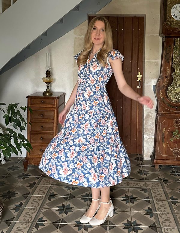81XtDo-ucL.jpg Womens Summer Floral Midi Dresses Short Sleeve Beach Wedding Guest Dress Drawstring Long Flowy Dress with Pockets