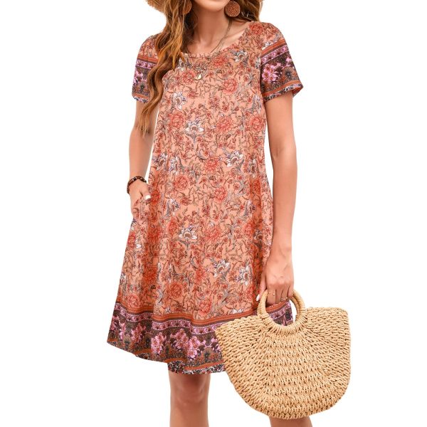 Women's Summer Dresses 2025 Beach Boho Sundress Short Sleeve Loose Casual Tshirt Dress with Pockets