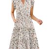 Womens Summer Casual Dresses Ruffle Sleeve V Neck Midi Dress Flowy Tiered Dress with Pockets Boho Sundresses