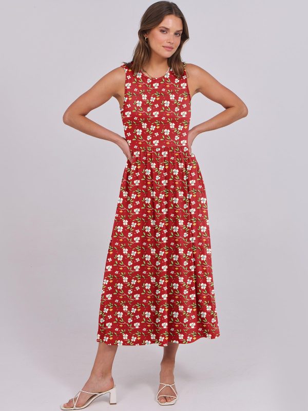 81bynm57geL.jpg Womens Summer Sleeveless Midi Dress Casual Floral Printed A-Line Tank Beach Sundress with Pockets