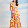 Women's Elastic Ruffle Sleeve Square Neck Maxi Dress Easy Summer Fun Vacation