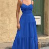 81dABCXEvuL.jpg Women's Summer Strapless Maxi Dress 2025 Off Shoulder Hollow Out Smocked A Line Tube Tiered Long Dresses