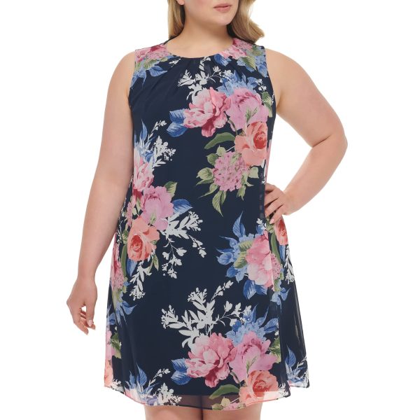 81f-sfR6nAL.jpg Women's Sleeveless Printed Chiffon Shift Mini Dress