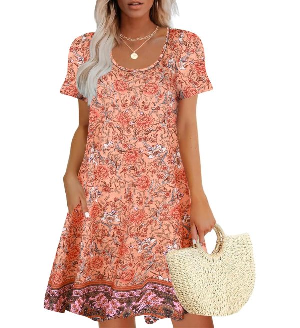 Women's Summer Dresses 2025 Beach Boho Sundress Short Sleeve Loose Casual Tshirt Dress with Pockets