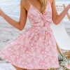 81ihhfwp4wL.jpg Women's Mini Dress Floral Twisted V Neck Sleeveless Short Dress Pleated Self Tie Back Mini Dress