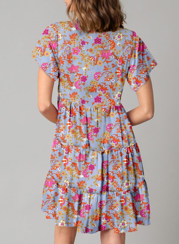 81keuns8nRL.jpg Womens Summer Casual Boho Floral Dresses V Neck Short Sleeve Sundresses Flowy Swing A-Line Mini Dress