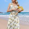 Women Summer Casual Dress 2025 Sleeveless Midi Swing Tank Sundress with Pockets V Neck A Line Pleated Tshirt Dress