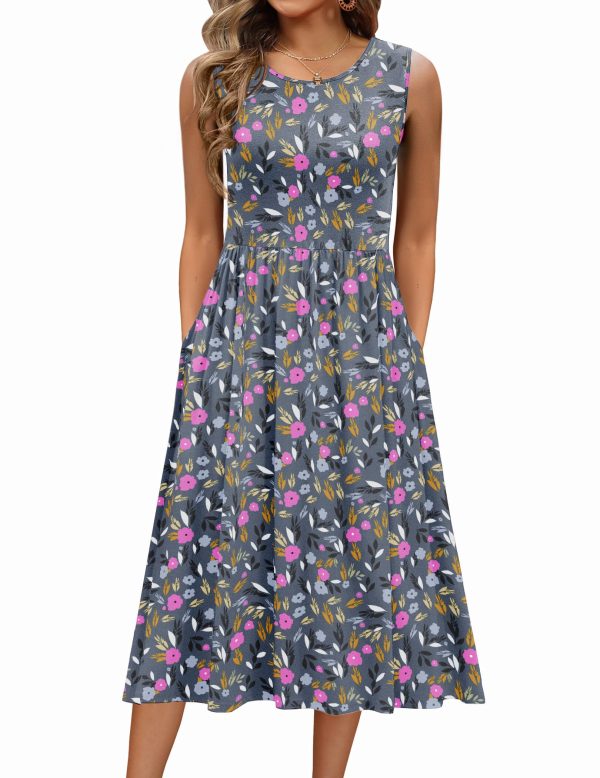81pNGDXq7IL.jpg Women's Summer Tank Midi Dress with Pockets Sleeveless A-Line Dress Casual Floral T-Shirt Dress Flowy Beach Sundress