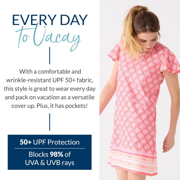 81q3Y7Aeh8L.jpg Ruffle Short Sleeve Dress - 50+ UPF Sun Protection Resort Wear, Casual Sun Dress