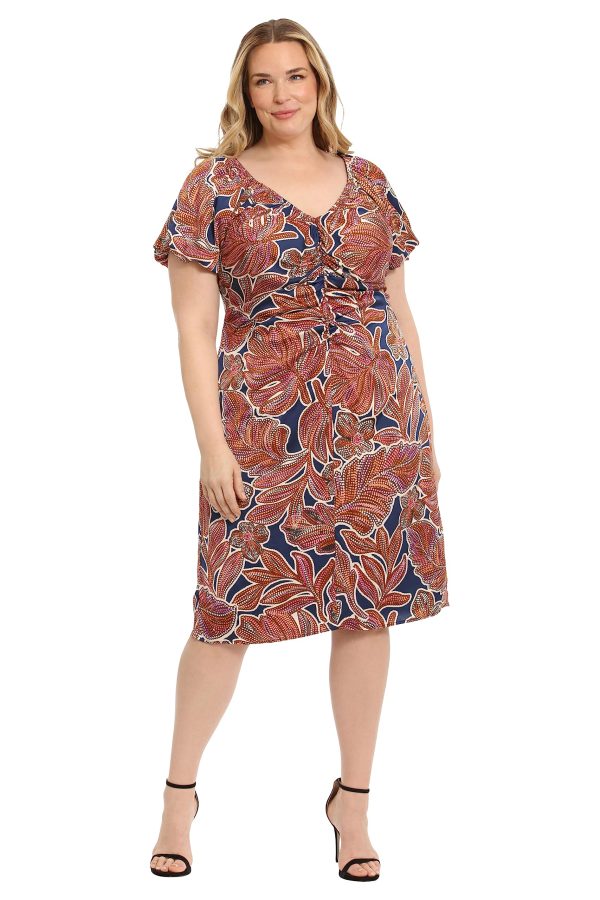 Women's Floral Printed V-Neck Empire Waist Midi Dress