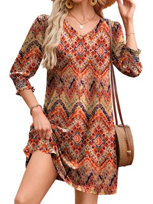 Women's Summer Dresses 3/4 Puff Sleeve Casual Sundress Dress with Pockets Beach Vacation 2025 Fashion