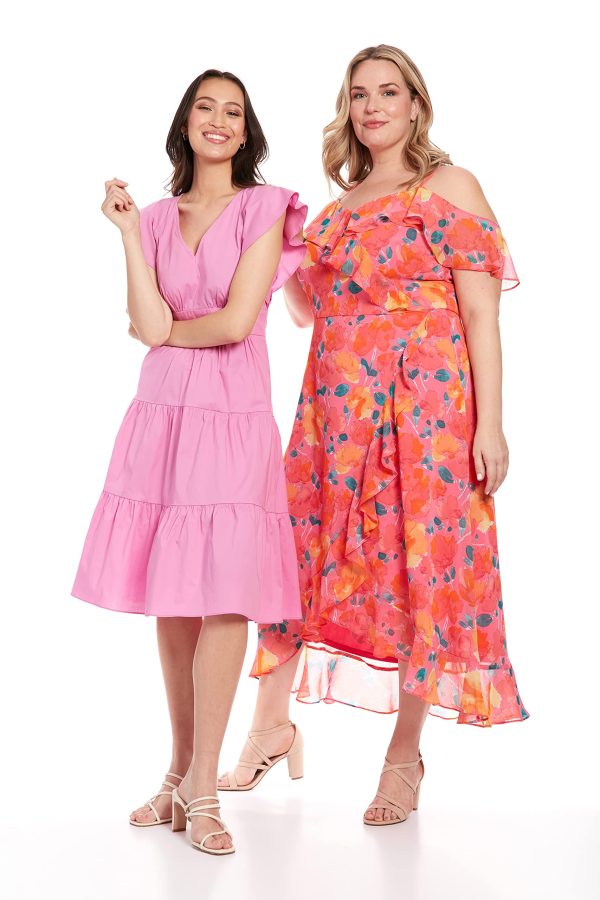 Women's Cotton Poplin V-Neck Tiered Feminine Easy Summer Vacation Dress