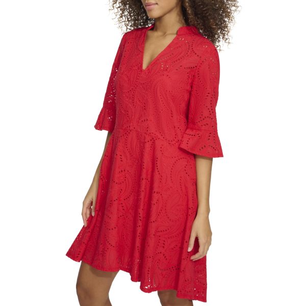 81zpIkD9TLL.jpg Women's 1/4 Sleeve V-Neck A-line Mini Dress