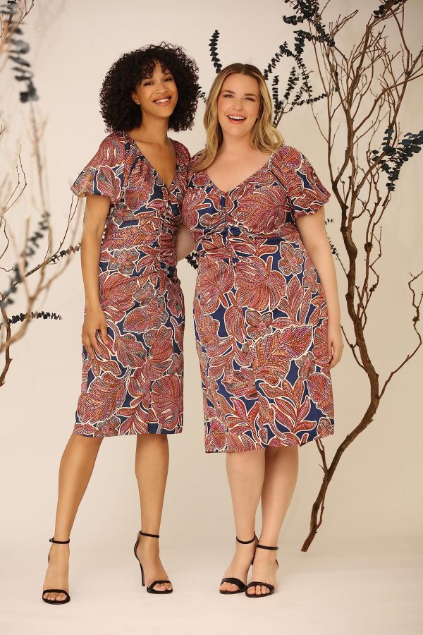 Women's Floral Printed V-Neck Empire Waist Midi Dress