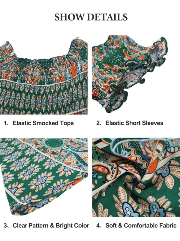 Women's Off The Shoulder Dresses Boho Flowy Smocked Maxi Sundress Beach Vacation Summer Dress 2024