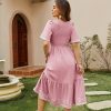 Women's Short Sleeve Smocked Square Neck A Line Summer Flowy Maxi Long Dress