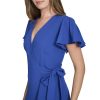 91W8DafgO0L.jpg Women's V Neckline Midi Length Short Flutter Sleeve Dress
