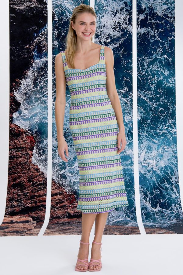 91duaj6csfL.jpg Sweetheart Neckline Midi Striped Knit, Square Neck, Summer Beach Vacation Dresses for Women