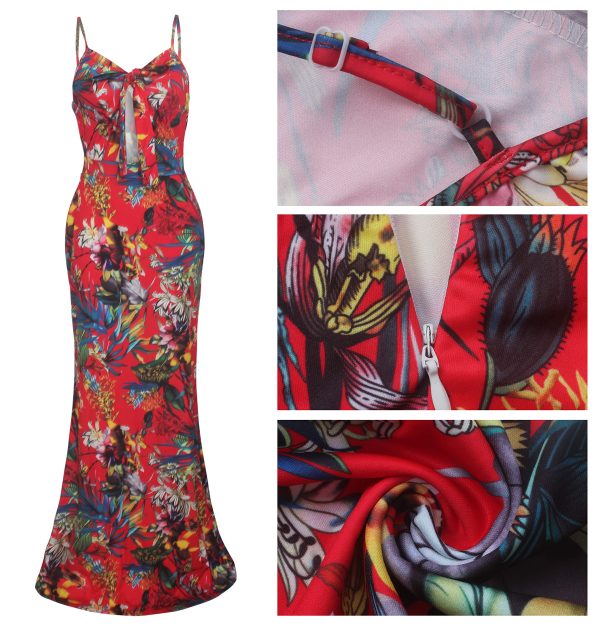 Women's Summer Floral Spaghetti Strap Long Maxi Dresses Low-Cut Bohemian Beach Sundress