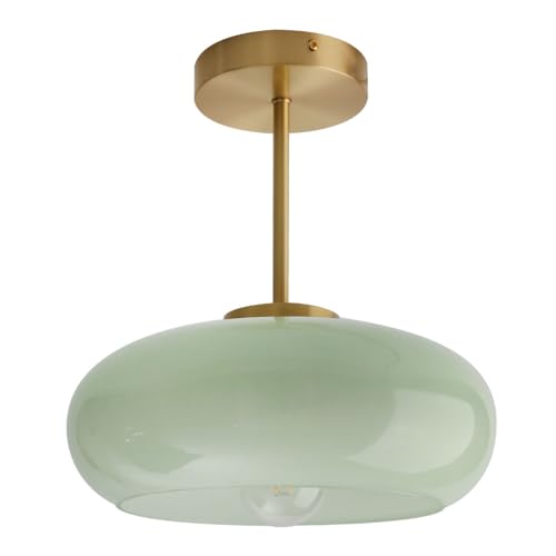 Milk Ceiling Light mid Century Modern Ceiling Light fixtures with Milk Green Glass Shade Gold Semi Flush Mount Ceiling Light,