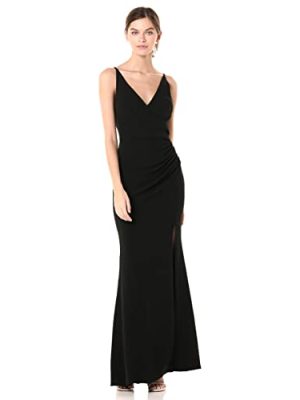 Women's Jordan Plunging Drape Front Sleeveless Long Gown with Slit