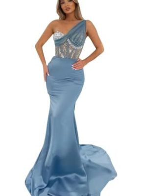 31-9BC9zzEL.jpg Sequin Beaded Mermaid Prom Dresses Long Sexy One Shoulder Satin Tulle Formal Evening Party Gowns with Train 2024