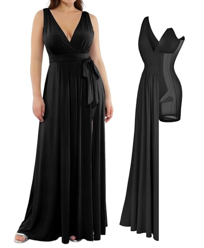 31-xzLUc7dL.jpg Women Formal Wedding Guest Dress - Shapewear Bridesmaid Dresses Built-in Bra Floor Length Prom Dress with Tie