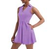 2pcs Tennis Dress Suit Solid Sleeveless Turn-Down Collar Badmintan Golf Tennis Dresses
