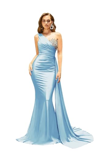 311nT5mkAOL.jpg One Shoulder Mermaid Bridesmaid Dresses for Wedding Long Satin Prom Dresses Beaded Lace Appliques Formal Evening Party Gowns
