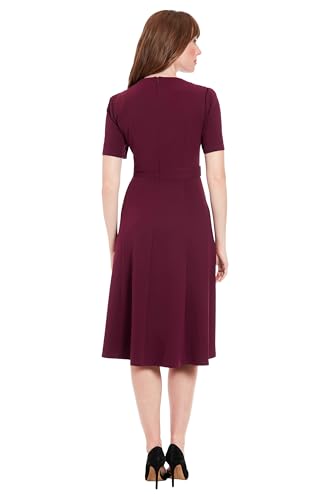 313NZhsieQL.jpg Women's Short Sleeve Crepe Fit and Flare Midi with Waist Button Detail