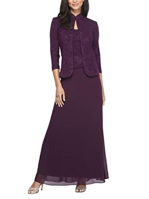 Women's Long Dress with Mandarin Neckline Jacket (Regular Petite Plus)