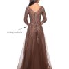 Women's Floral Lace Appliques 3/4 Sleeve Mother of The Bride Dresses Long V Neck Formal Dresses with Pockets YZTS028