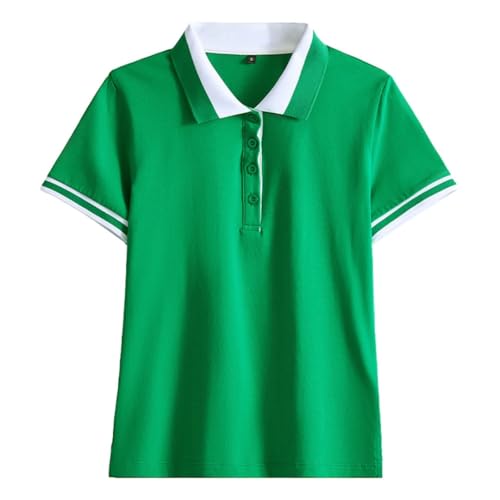 Womens Polo Shirt Solid Cotton Short Sleeve Contrasting Color Lapel Slim Fit Plus Size Sports Top