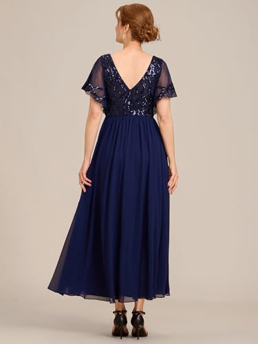317n-UhdTiL.jpg Women's Formal Dress V-Neck Sequin Applique Ruffles Sleeves Backless A-Line Evening Dresses 01583