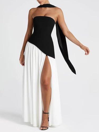 317nKWZvl7L.jpg Strapless Bridesmaid Dress with Scarf Chiffon Long Prom Dresses Evening Dress