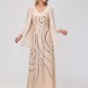 Chiffon Long Mother of The Bride Dress 2025 Sequin Wedding Guest Dress with Jacket CY134