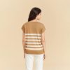 Women's Silk Cashmere Classics V-Neck Striped T-Shirt Loose Casual Summer Tee