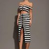 Women Stripe Off Shoulder Crop Top and High Waist Skirt Two Piece Sets Celebrity Evening Club Party Outfits