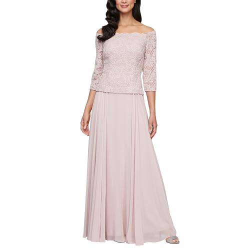 31DW1WNY0L.jpg Women's Long Stretch Lace Off The Shoulder Mock Mother of The Bride Dress (Petite and Regular Sizes)