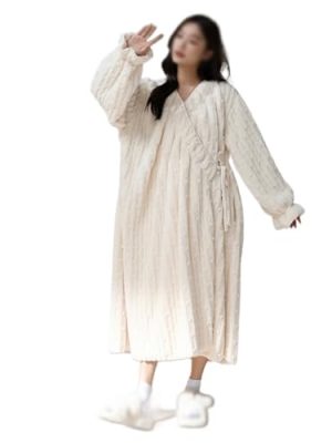 31Dfy6RZU6L.jpg JSEIAJB Thickened And Plush Kimono Long Pajamas For Women's Autumn And Winter Warm Plush Morning Gown