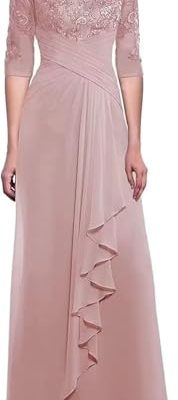 Lace Mother of The Bride Dresses for Wedding 3/4 Sleeves Chiffon Long Formal Evening Gown for Women