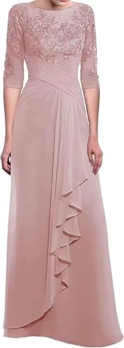 31EE87BNBL.jpg Lace Mother of The Bride Dresses for Wedding 3/4 Sleeves Chiffon Long Formal Evening Gown for Women