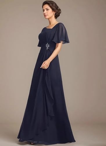 31EIAXHHVlL.jpg Asymmetrical Neck Beading Mother of The Bride Dresses Long Ruffle Chiffon Formal Evening Gowns with Pockets 2025