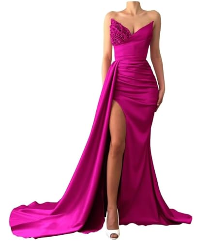 Beaded Prom Dresses 2025 Strapless Mermaid Spakly Formal Dresses Evening Gowns with Slit